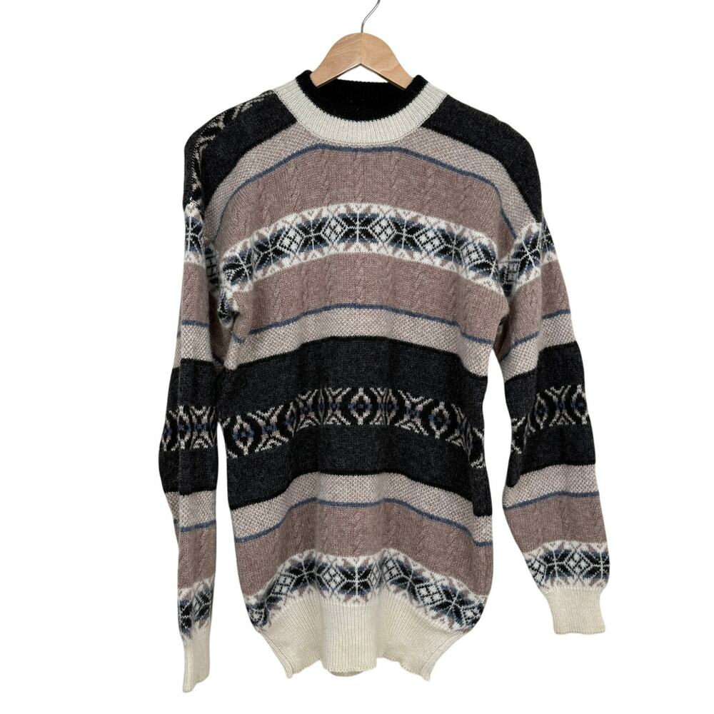 Tesco Items Fair Isle Sweater 100% Wool Nordic Winter Pullover Size S Men's